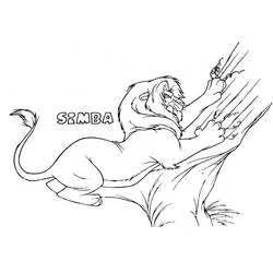 Coloriage Simba faisant ses griffes sur un tronc d'arbre