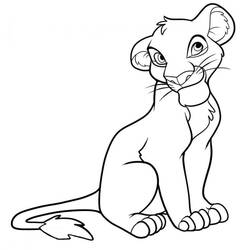 Coloriage Simba assis en train de regarder derrière lui