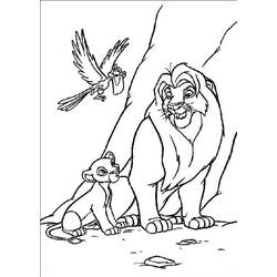 Coloriage Simba avec Mufasa et l'oiseau Zazu