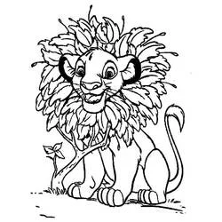 Coloriage Simba avec une crinière de feuilles