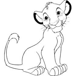 Coloriage Simba assis, regard de côté et pattes détaillées