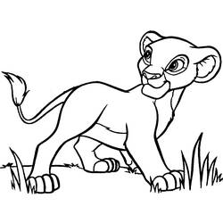 Coloriage Simba se promenant dans l'herbe