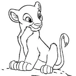 Coloriage Simba assis de côté avec poitrail duveteux