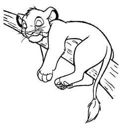 Coloriage Simba allongé sur une branche