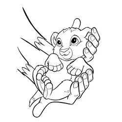 Coloriage Simba porté par des mains