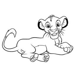 Coloriage Simba allongé en train de sourire