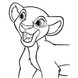 Coloriage Simba riant la gueule grande ouverte