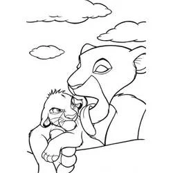 Coloriage Simba se fait laver par sa mère
