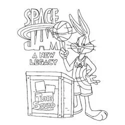 Coloriage Bugs Bunny faisant tourner un ballon pour les Tune Squad