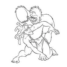 Coloriage Tarzan enlacé par un gorille