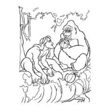 Coloriage Tarzan assis avec un gorille dans la jungle