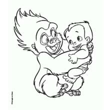 Coloriage Tarzan bébé porté par un gorille