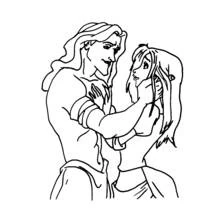 Coloriage Tarzan tenant tendrement les mains de Jane