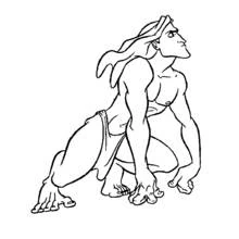 Coloriage Tarzan accroupi à quatre pattes