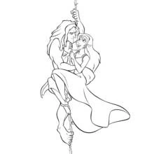 Coloriage Tarzan se balançant sur une liane avec Jane