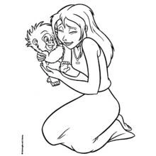 Coloriage Tarzan Jane tenant un bébé gorille