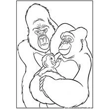 Coloriage Tarzan famille de gorilles avec bébé
