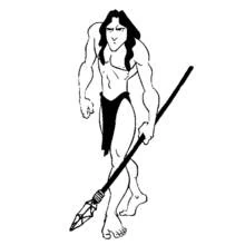 Coloriage Tarzan marchant avec sa lance