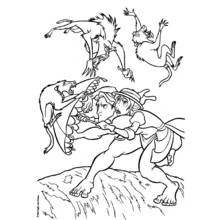 Coloriage Tarzan protège Jane des babouins sauvages