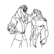 Coloriage Tarzan face à un homme menaçant