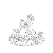 Coloriage Jane assise sur un rocher dessinant dans son carnet