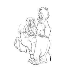 Coloriage Tarzan et Terk sur un éléphant