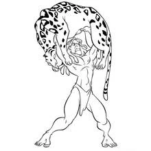 Coloriage Tarzan soulevant un léopard au-dessus de sa tête