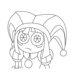 Coloriage Pomni avec une expression inquiète