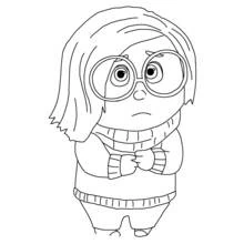 Coloriage Tristesse avec lunettes rondes et pull à col roulé