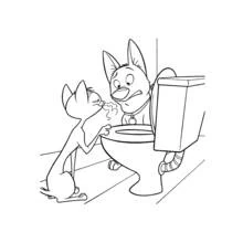 Coloriage Volt, star malgré lui et Mistigri près des toilettes