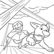 Coloriage Volt courant avec Penny sur un toit