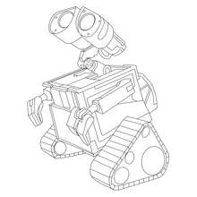 Coloriage Wall-E avec ses yeux jumelles levés vers le haut