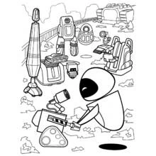 Coloriage Wall-E entouré de plusieurs robots