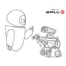 Coloriage Wall-E tendant le bras vers Eve