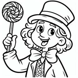 Coloriage Wonka tenant une sucette en spirale