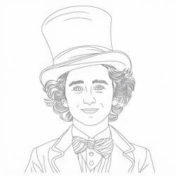 Coloriage Wonka souriant avec son haut-de-forme