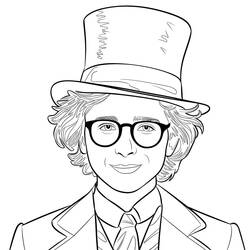 Coloriage Wonka portant son haut-de-forme et ses lunettes