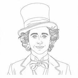 Coloriage Wonka portrait avec haut-de-forme et noeud papillon