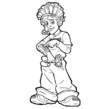 Coloriage Garçon avec casque rayé et gadgets, façon Bienvenue à Lazy Town
