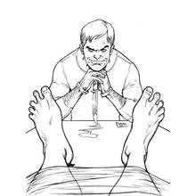 Coloriage Dexter tenant un couteau au-dessus des pieds d'une victime
