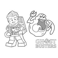 Coloriage Ghostbuster Lego face à un fantôme