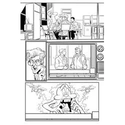 Coloriage Ghostbuster page de bande dessinée avec fantôme et équipe