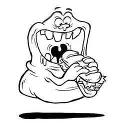 Coloriage Slimer dévorant un énorme sandwich