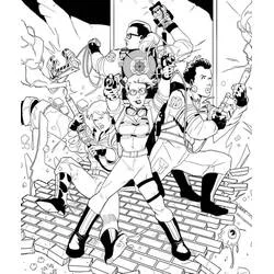 Coloriage Quatre chasseurs de fantômes parmi les ruines