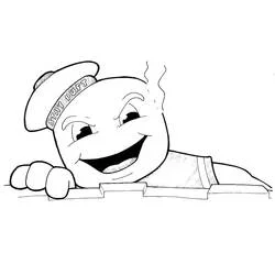 Coloriage Bibendum Chamallow regardant par-dessus un mur