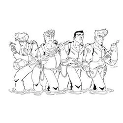 Coloriage Ghostbuster marchant dans l'eau avec leurs pistolets protoniques