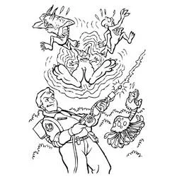 Coloriage Ghostbuster affrontant d'étranges créatures