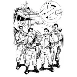 Coloriage Ghostbuster en équipe devant l'Ecto-1