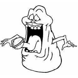 Coloriage Ghostbuster gourmand tenant un burger