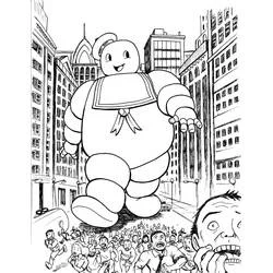 Coloriage Bibendum Chamallow marchant dans la ville